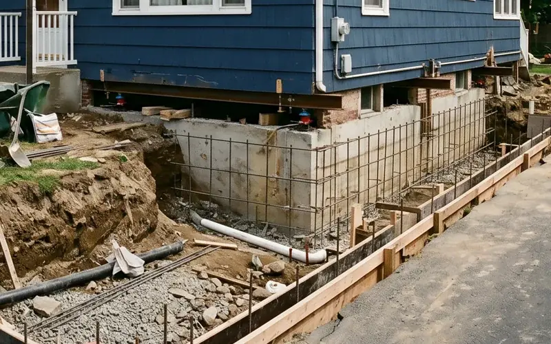 Concrete foundation rebuild near Boston MA