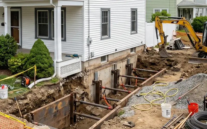 Foundation excavation near Boston MA